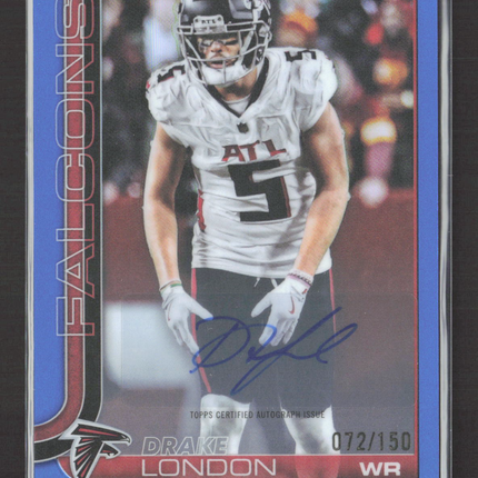 2025 Topps Chrome Football Drake London #BA-DL Blue 072/150 Auto