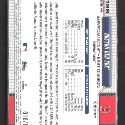 2026 Topps Series One Boston Red Sox #198 Blue /150