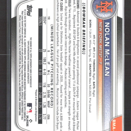 2024 Bowman Chrome Mega Box Nolan McLean #BMA-NM Mojo Refractor Auto