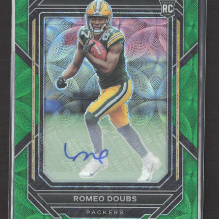 2023 Panini Prizm Romeo Doubs #337 Green Pulsar 67/75 RC Auto