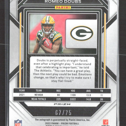 2023 Panini Prizm Romeo Doubs #337 Green Pulsar 67/75 RC Auto