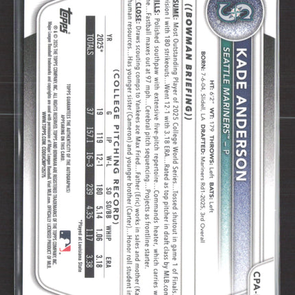 2025 Bowman Chrome Kade Anderson #CPA-KA Auto