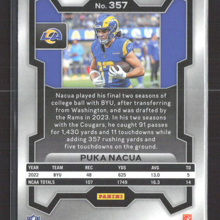 2023 Panini Prizm Puka Nacua #357 Red Sparkle RC