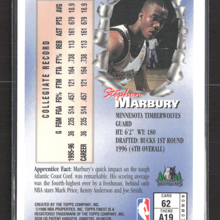 1996 Topps Finest Apprentice Stephon Marbury #62