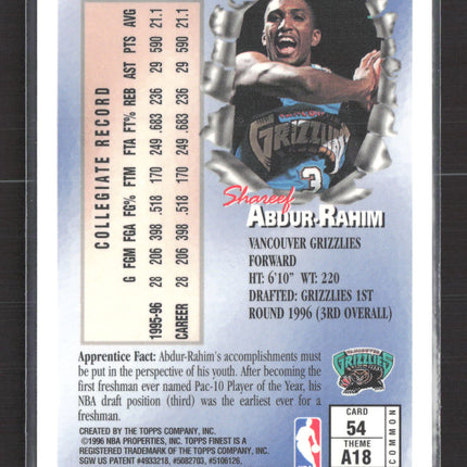 1996 Topps Finest Apprentices Shareef Abdur-Rahim #54