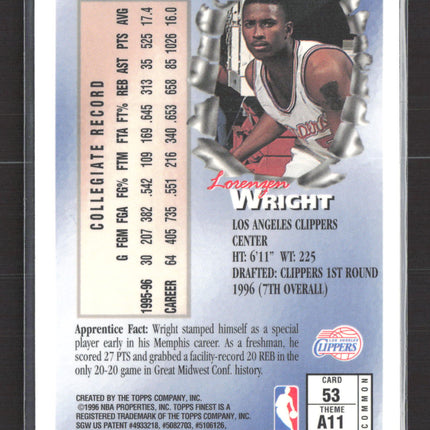 1996 Topps Finest Apprentices Lorenzen Wright #53