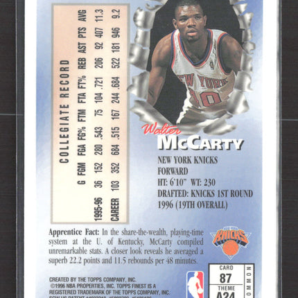 1996 Topps Finest Apprentices Walter McCarty #87 Refractor