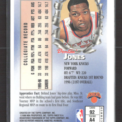 1995 Topps Finest Apprentices Dontae' Jones #92