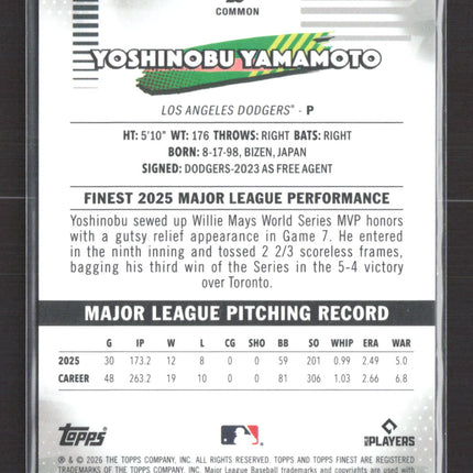 2026 Topps Finest Yoshinobu Yamamoto #26 4/10