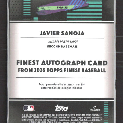 2026 Topps Finest Javier Sanoja #FMA-JS Blue Shimmer Refractor 143/150 Auto
