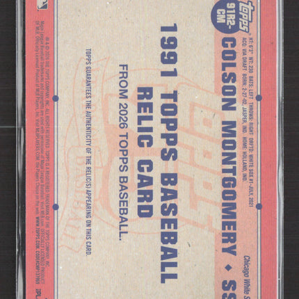 2026 Topps 1991 Topps Baseball Relic Card Colson Montgomery #91R2-CM Patch RC