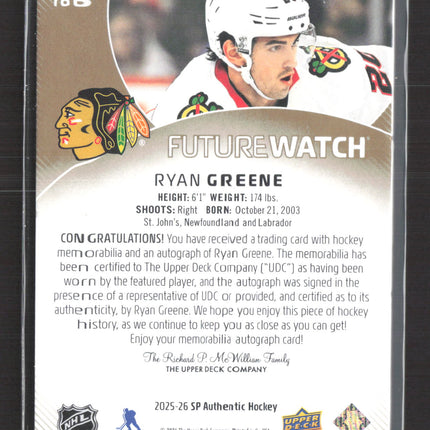 2026 Upper Deck SP Authentic Future Watch Ryan Greene #166 019/100 Patch Auto