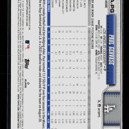2026 Topps Chrome Paul Gervase #RA-PG Aqua 011/299 RC Auto