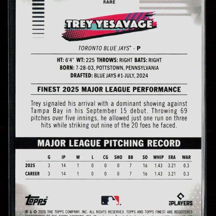 2026 Topps Finest Trey Yesavage #266 Green Shimmer Refractor RC 85/99