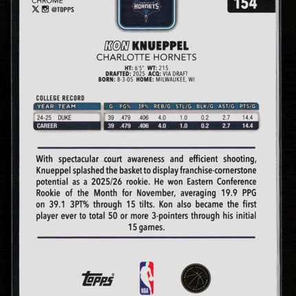 2026 Topps Chrome Kon Knueppel #154 RC