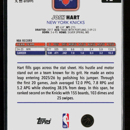 2026 Topps Chrome Josh Hart #72 Green Wave 79/99