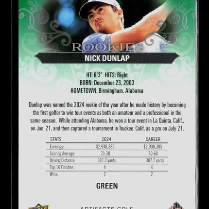 2026 Upper Deck Artifacts Golf Nick Dunlap #80 Green 091/299