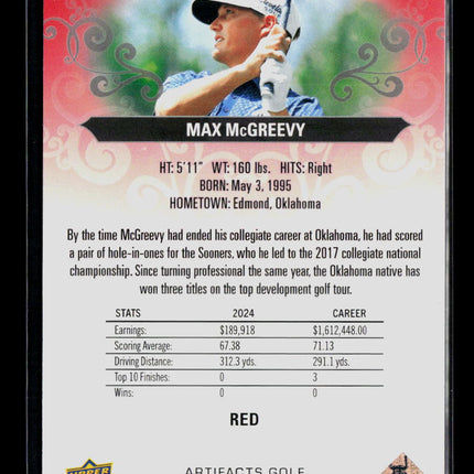 2026 Upper Deck Artifacts Golf Max McGreevy #21 Red 345/499