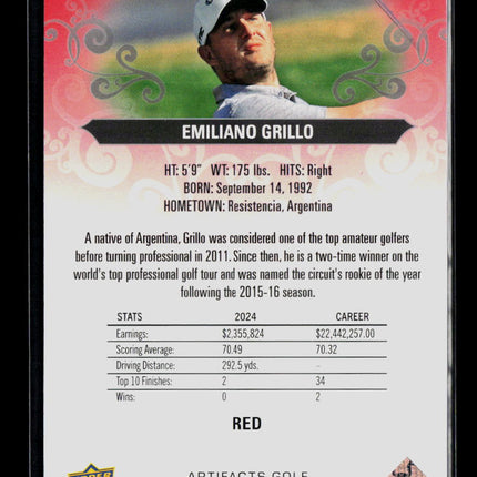 2026 Upper Deck Artifacts Golf Emiliano Grillo #14 Red 213/499