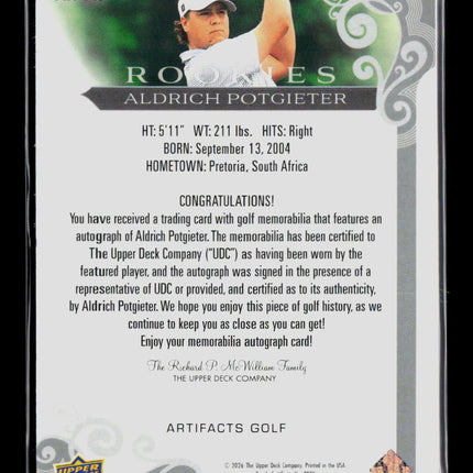 2026 Upper Deck Artifacts Golf Aldrich Potgieter #AR-AP RC Patch Auto 58/149