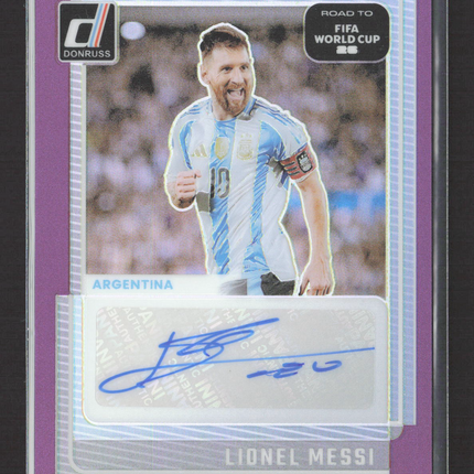 2025 Panini Donruss Road to FIFA World Cup Lionel Messi #SS-LM Purple 84/99 Auto