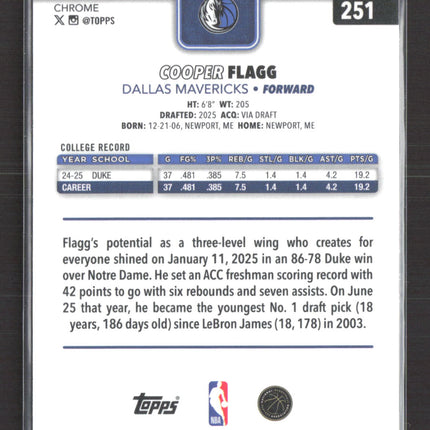 2025 Topps Chrome Cooper Flagg #251