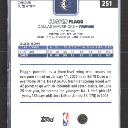 2025 Topps Chrome Basketball Cooper Flagg #251 RC