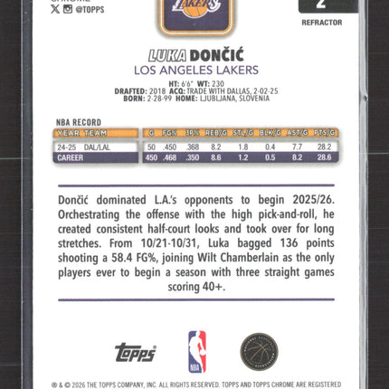 2026 Topps Chrome Luka Dončić #2 Refractor