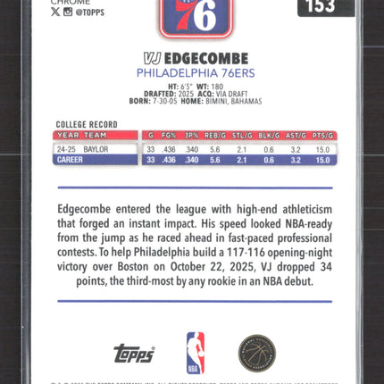 2026 Topps Chrome VJ Edgecombe #153 X-Fractor RC