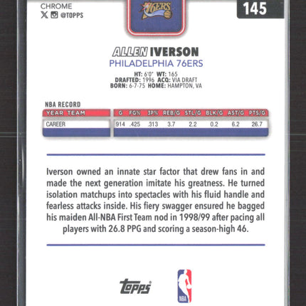 2026 Topps Chrome Allen Iverson #145 Aqua Wave Refractor 083/199