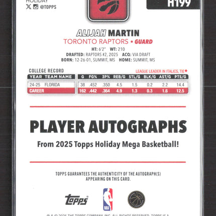 2025 Topps Holiday Mega Basketball Alijah Martin #H199 RC Auto