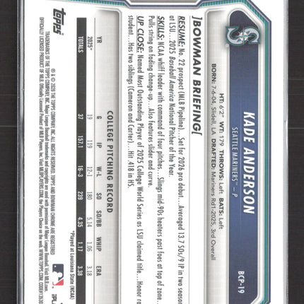 2026 Bowman Chrome Kade Anderson #BCP-19 026/350