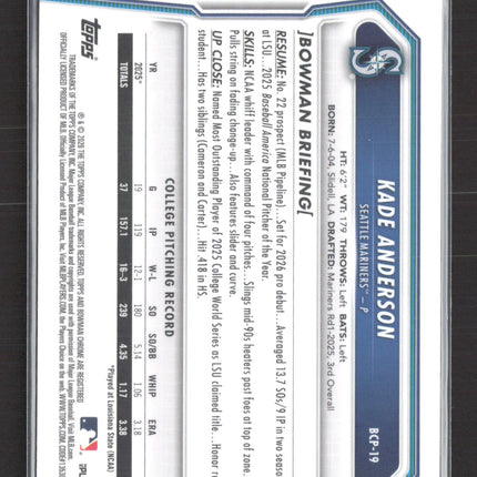 2026 Bowman Chrome Kade Anderson #BCP-19 Blue Sapphire