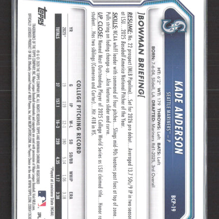 2026 Bowman Chrome Sapphire Kade Anderson #BCP-19 Blue
