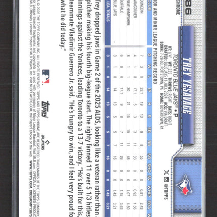 2026 Topps Chrome Trey Yesavage #86 Gold Variation /50