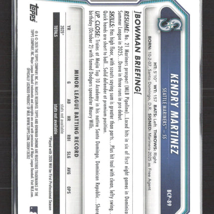 2026 Bowman Chrome Kendry Martinez #BCP-89 Yellow Mini-Diamond 42/75