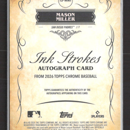 2026 Topps Chrome Ink Strokes Mason Miller #IS-MMI Blue Refractor 056/150 Auto