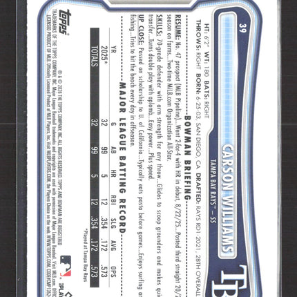 2026 Bowman Carson Williams #39 Sky Blue Border RC 204/499
