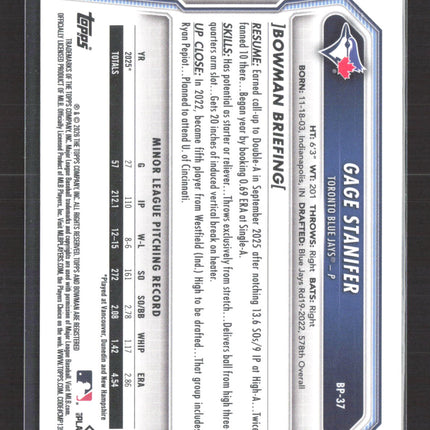 2025 Bowman Gage Stanifer #BP-37 Sky Blue 074/499