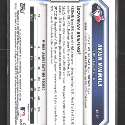2026 Bowman Arjun Nimmala #BP-67 Green 182/399