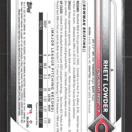 2025 Bowman Rhett Lowder #6 Blue Paisley RC 118/125