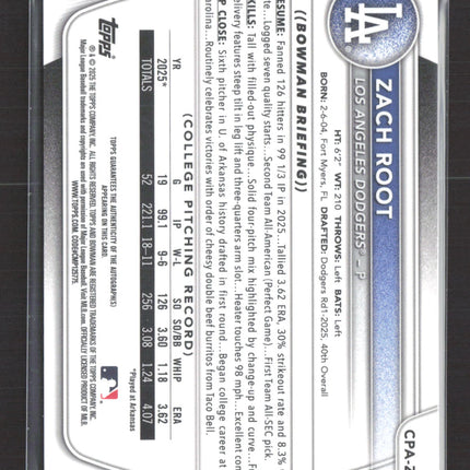 2025 Bowman Chrome Zach Root #CPA-ZR 1/3 Auto