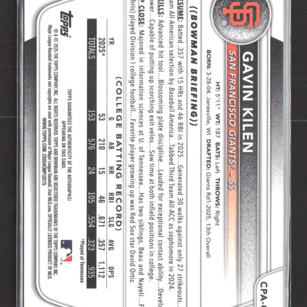 2025 Bowman Chrome Gavin Kilen #CPA-GK Auto