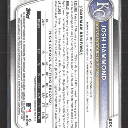 2025 Bowman Draft Chrome Josh Hammond #BDC-185 Green Reptilian Refractor 14/99