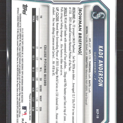 2026 Bowman Chrome Kade Anderson #BCP-19 Purple RayWave 247/250