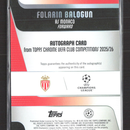 2026 Topps Chrome UEFA Club Competitions Folarin Balogun #CA-FB Auto