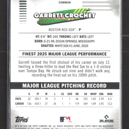 2026 Topps Finest Garrett Crochet #29 Purple 25/75