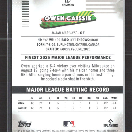 2026 Topps Finest Owen Caissie #19 Aqua Shimmer Refractor RC 042/199