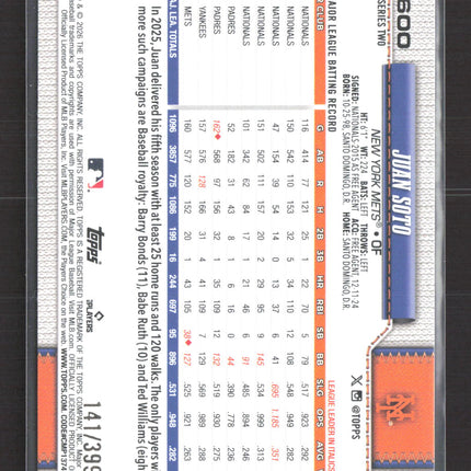 2026 Topps Juan Soto #600 Yellow Border /399