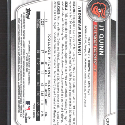 2025 Bowman Chrome JT Quinn #CPA-JQ Blue /150 Auto